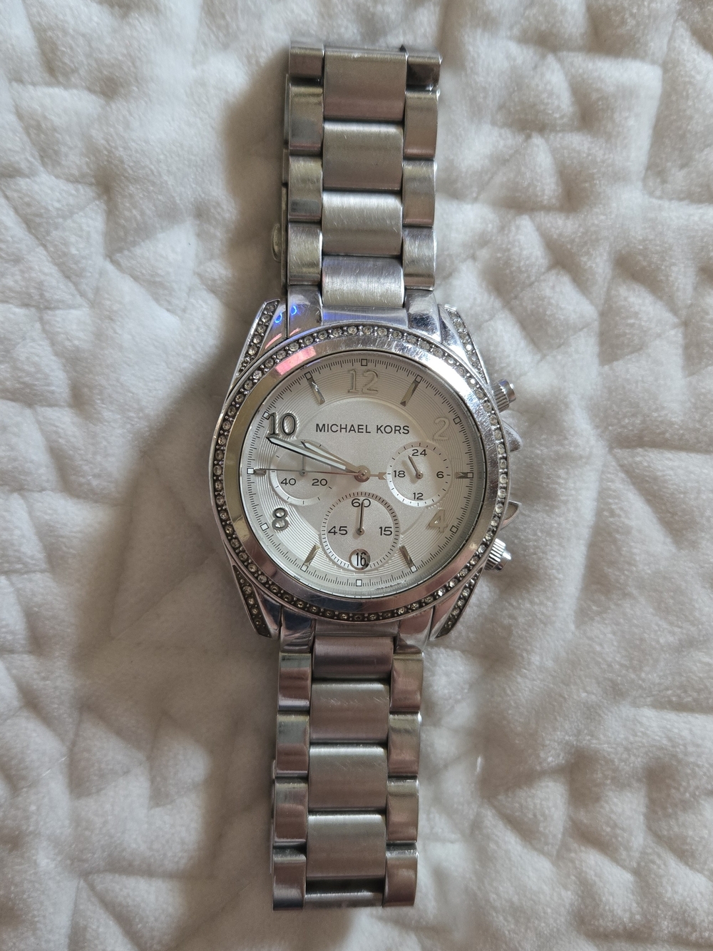 Michael Kors Women's Silver Crystal-Accent Chronograph Watch